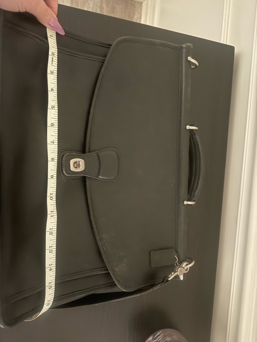Coach Black Leather Laptop Briefcase with Shoulder Strap - Picture 3 of 11